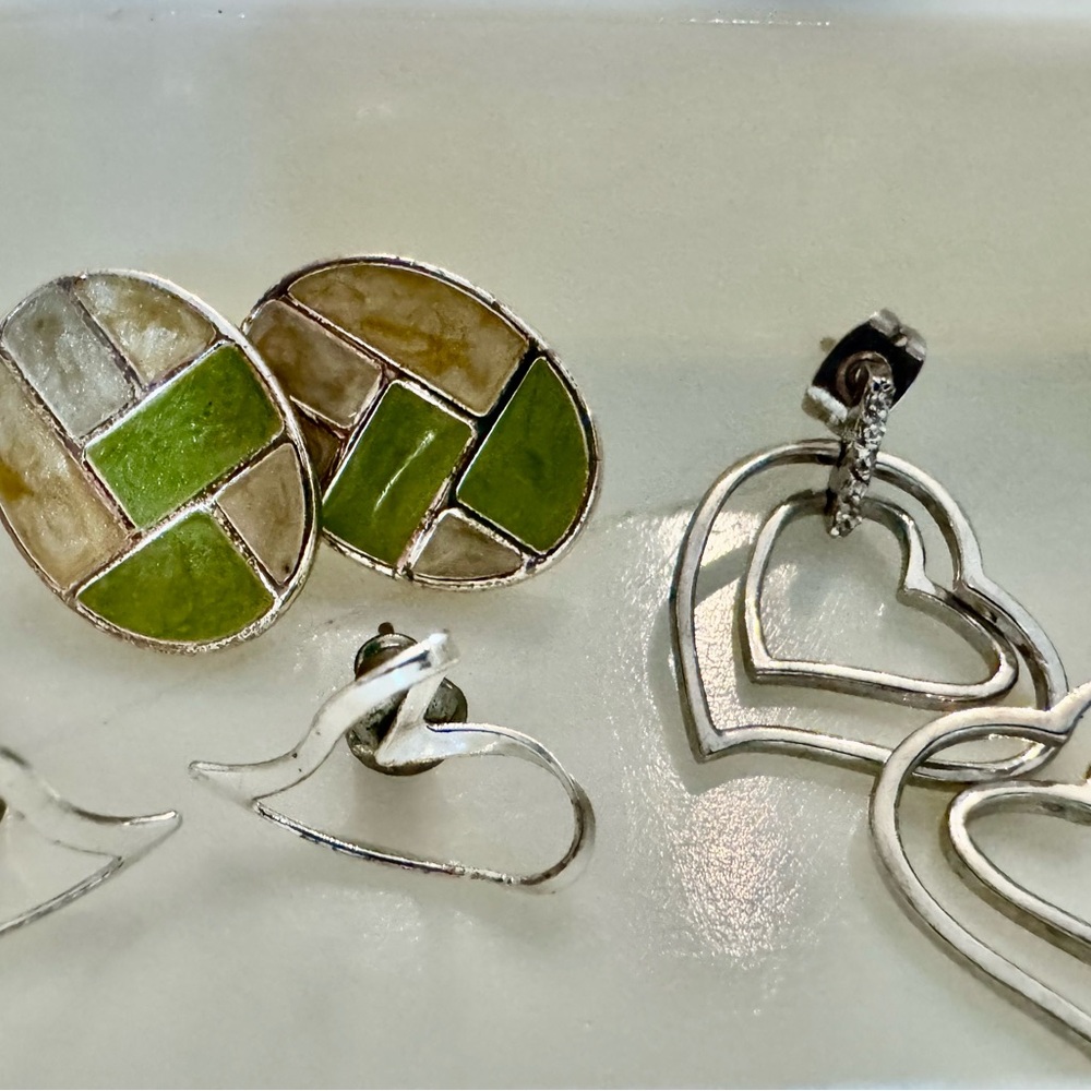 Silver and Green Earrings Set